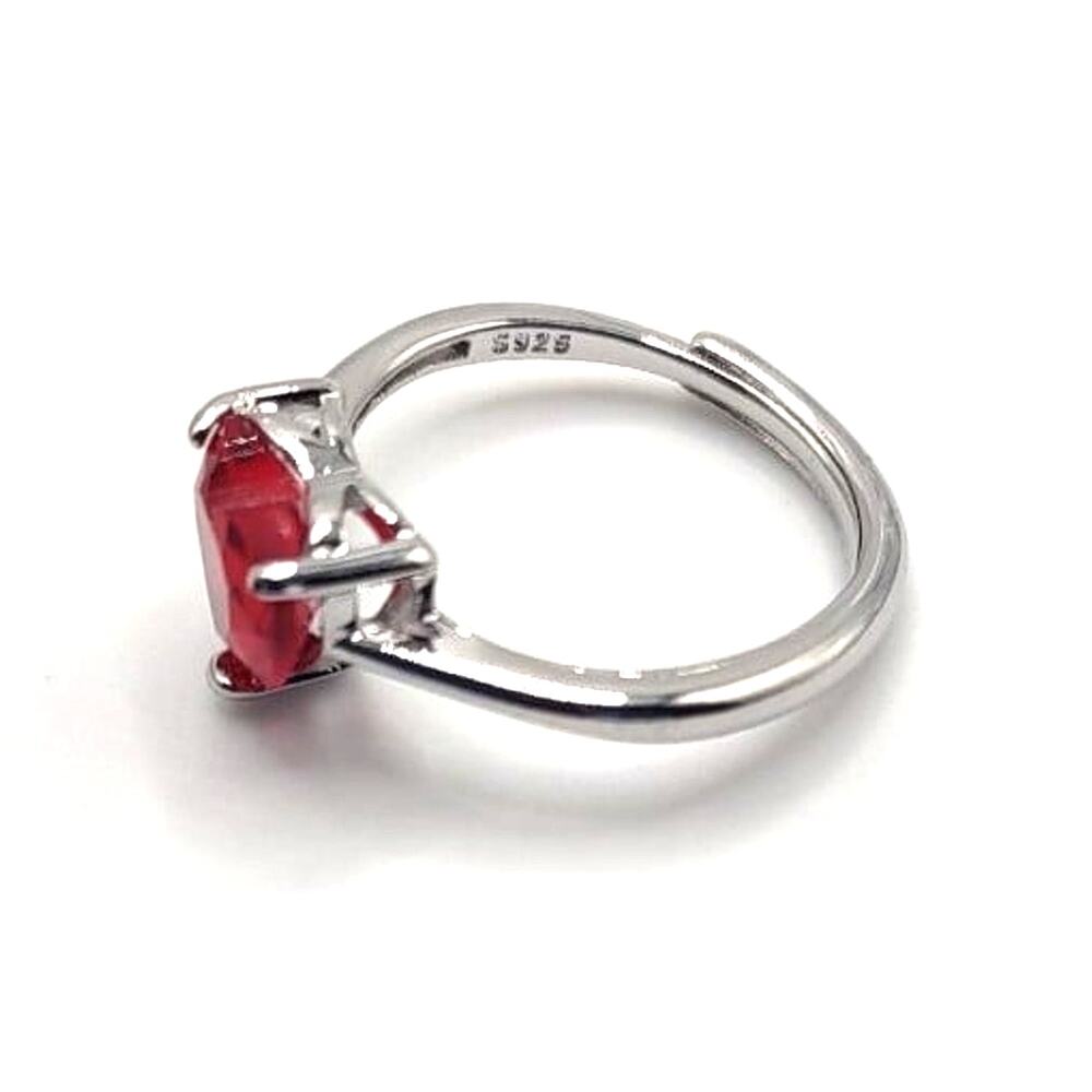 925 Sterling Silver Heart Ring Red Lab Ruby Adjustable Valentines Gift NEW